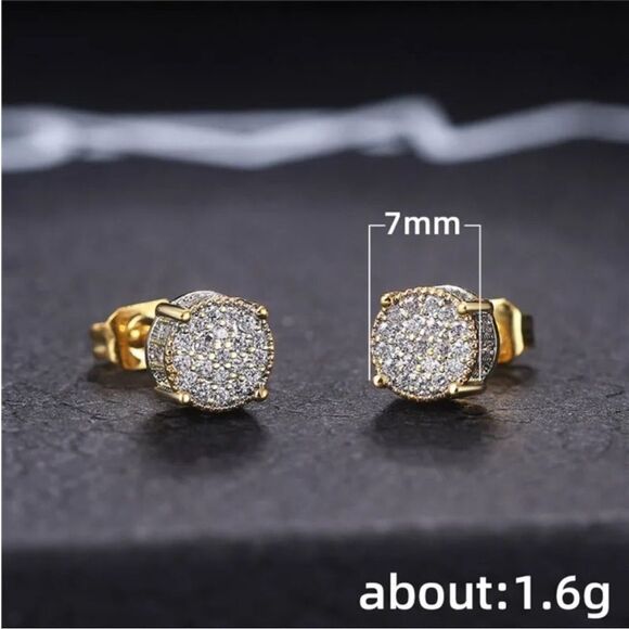 14K Gold Plated Diamond CZ Embellished Stud Earrings New in Gift Box 🆕🎁 - Picture 5 of 5